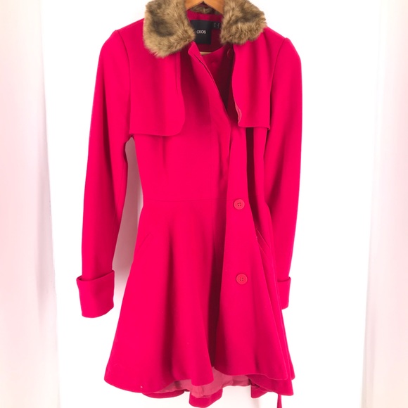 ASOS Jackets & Blazers - ASOS Neon Pink Skater Wool Trench Coat Size 2